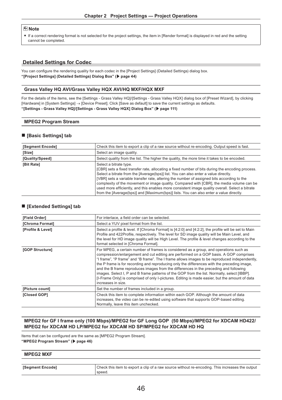 Detailed settings for codec | Grass Valley EDIUS Pro v.7.4 Reference Manual User Manual | Page 46 / 471