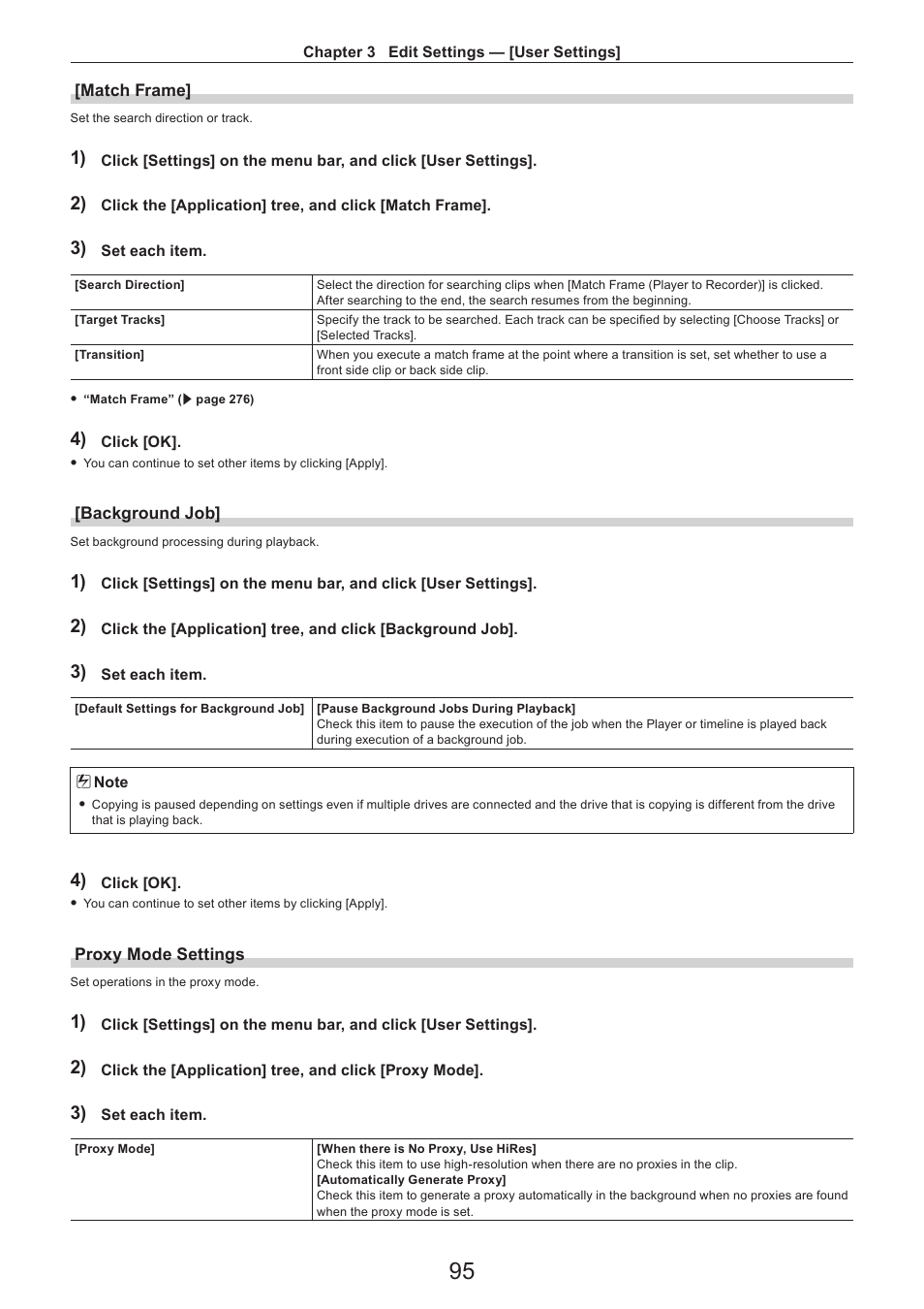 Match frame, Background job, Proxy mode settings | Grass Valley EDIUS Pro v.7.4 Reference Manual User Manual | Page 95 / 471