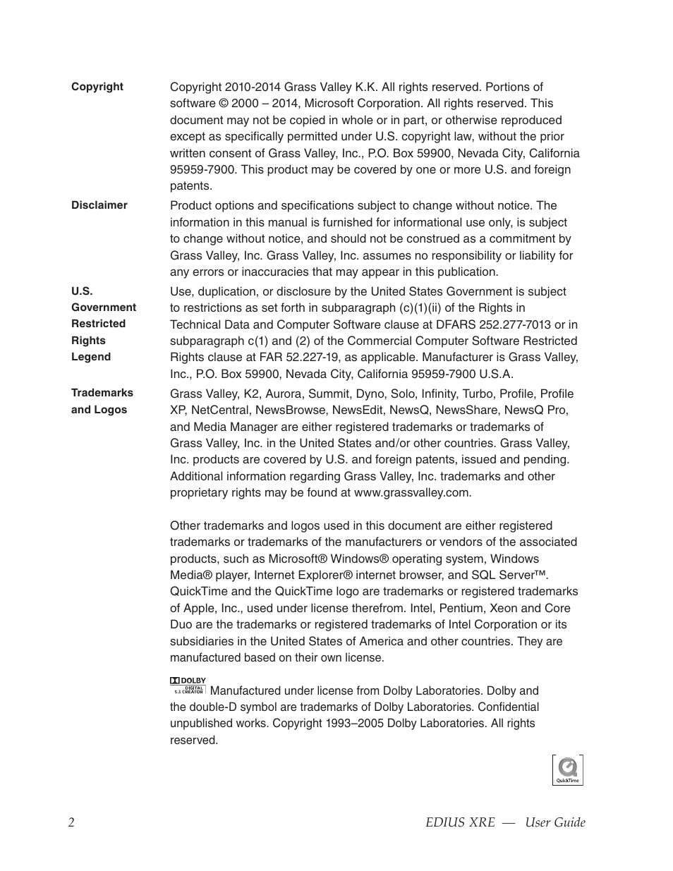Grass Valley EDIUS XRE v.7.31 User Manual | Page 2 / 50