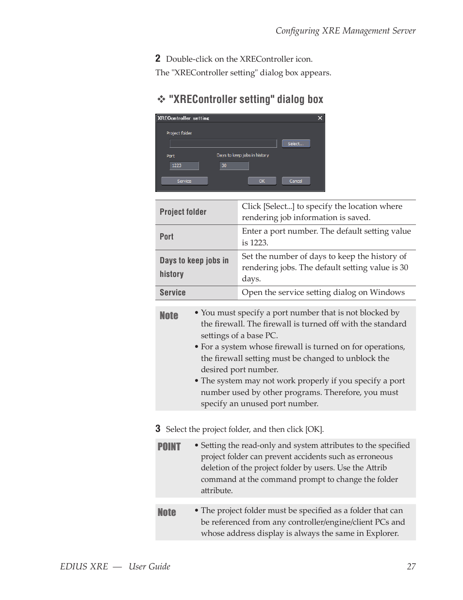 Xrecontroller setting" dialog box | Grass Valley EDIUS XRE v.7.31 User Manual | Page 27 / 50