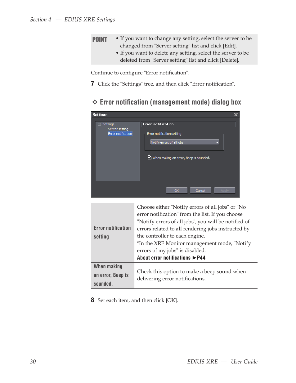 Error notification (management mode) dialog box | Grass Valley EDIUS XRE v.7.31 User Manual | Page 30 / 50