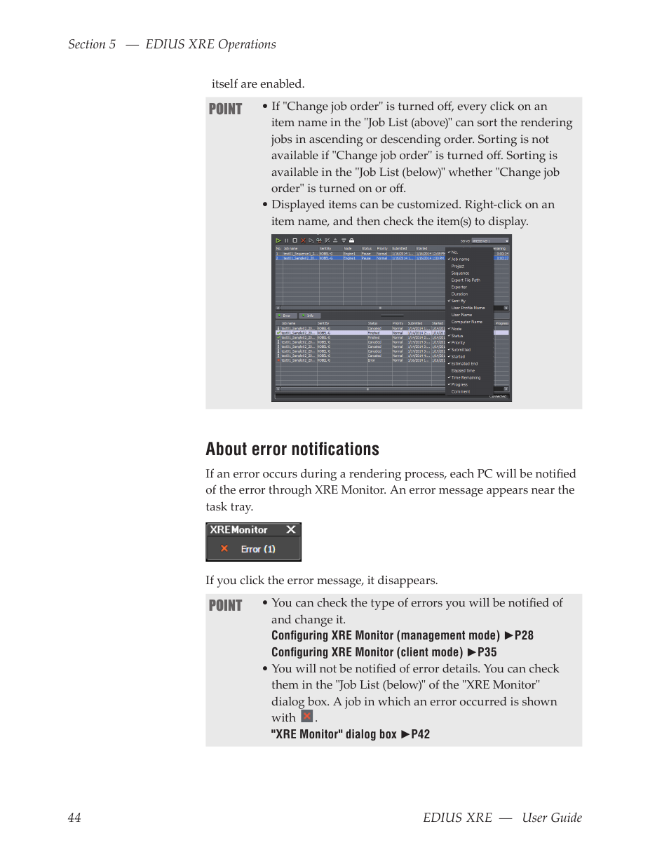 About error notifications | Grass Valley EDIUS XRE v.7.31 User Manual | Page 44 / 50