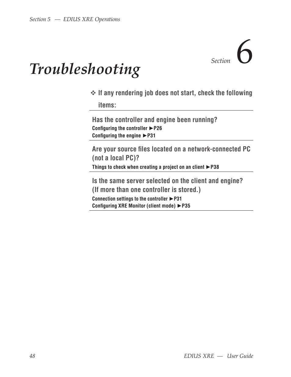 Troubleshooting | Grass Valley EDIUS XRE v.7.31 User Manual | Page 48 / 50