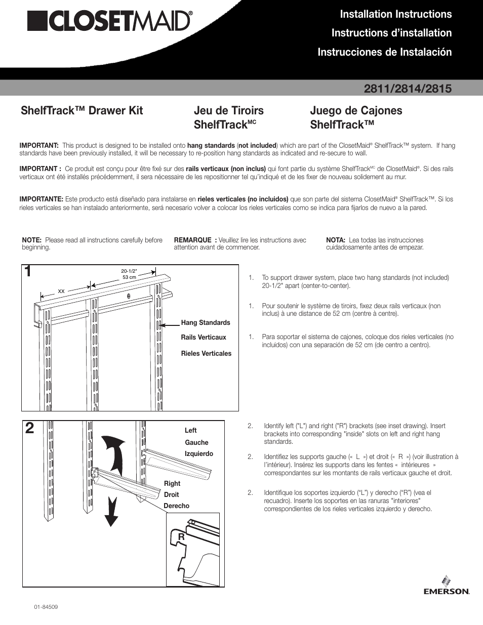 Closet Maid ShelfTrack Drawer Kit 2811 User Manual | 2 pages