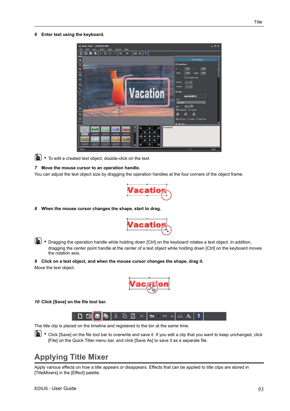 Applying title mixer | Grass Valley EDIUS Pro v.7.0 User Manual | Page 101 / 133