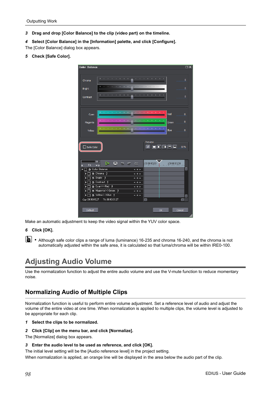 Adjusting audio volume, Normalizing audio of multiple clips | Grass Valley EDIUS Pro v.7.0 User Manual | Page 106 / 133
