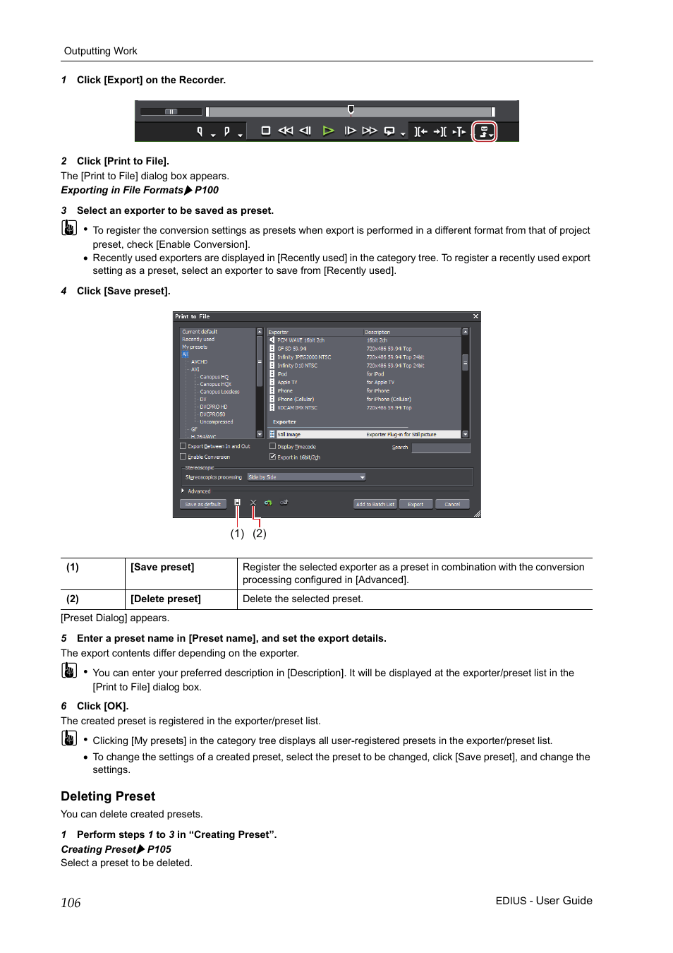 Deleting preset | Grass Valley EDIUS Pro v.7.0 User Manual | Page 114 / 133