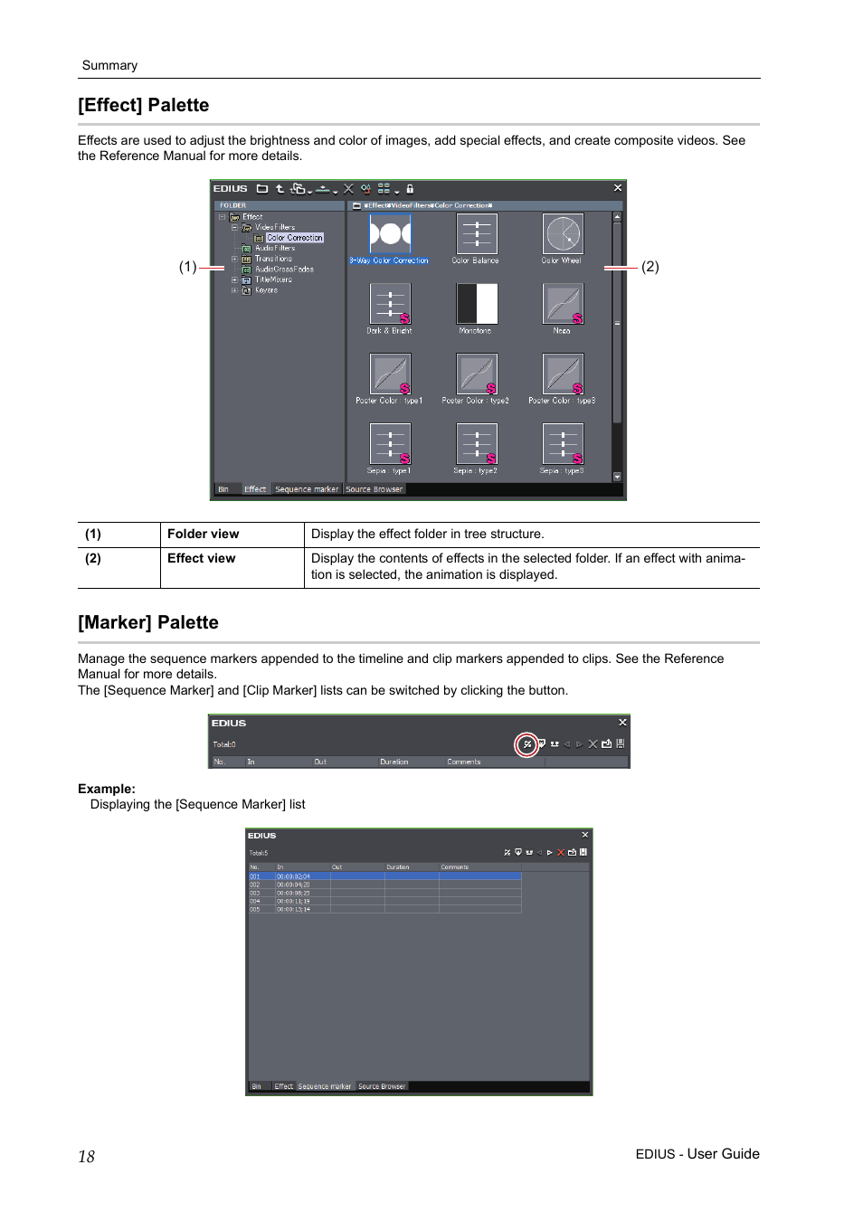 Effect] palette, Marker] palette, Effect] palette [marker] palette | Grass Valley EDIUS Pro v.7.0 User Manual | Page 26 / 133