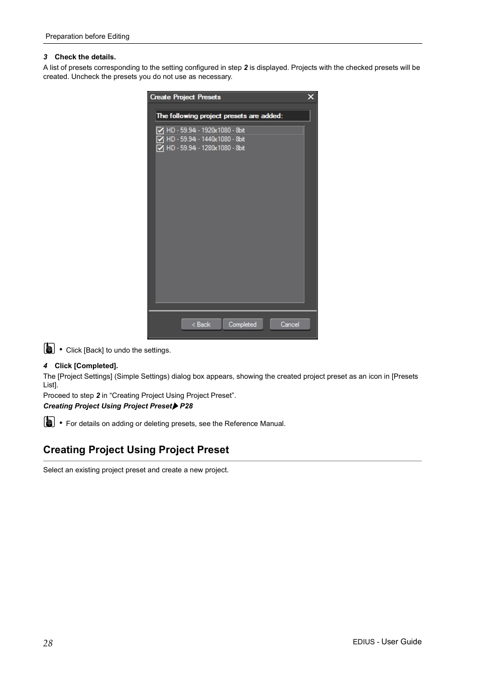 Creating project using project preset | Grass Valley EDIUS Pro v.7.0 User Manual | Page 36 / 133
