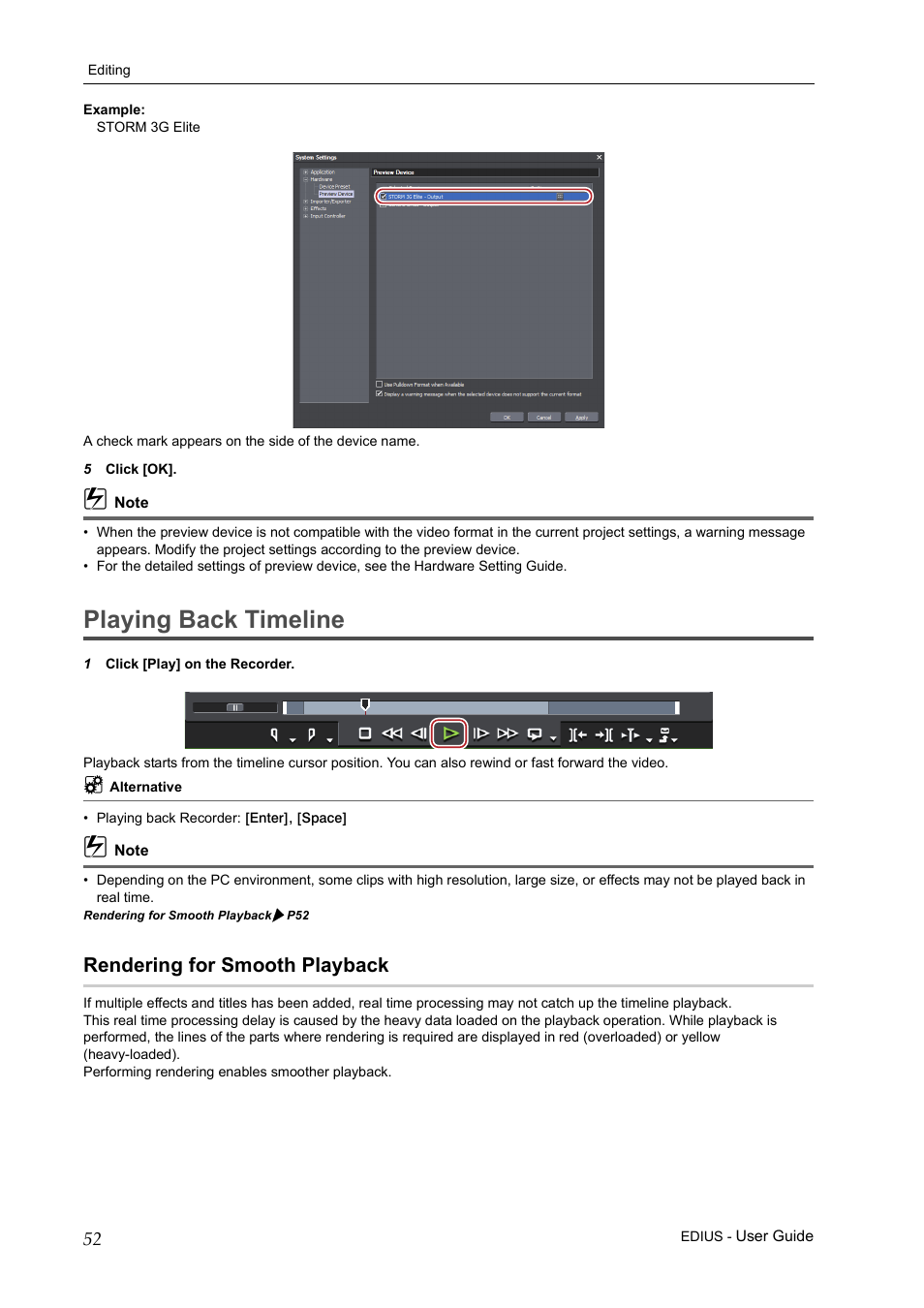 Playing back timeline, Rendering for smooth playback | Grass Valley EDIUS Pro v.7.0 User Manual | Page 60 / 133