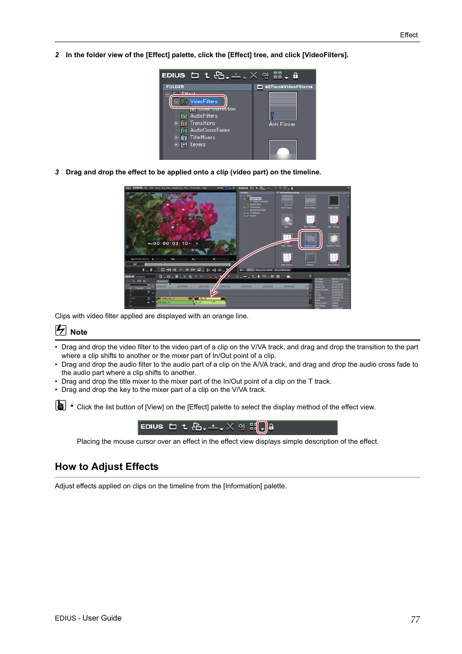 How to adjust effects | Grass Valley EDIUS Pro v.7.0 User Manual | Page 85 / 133