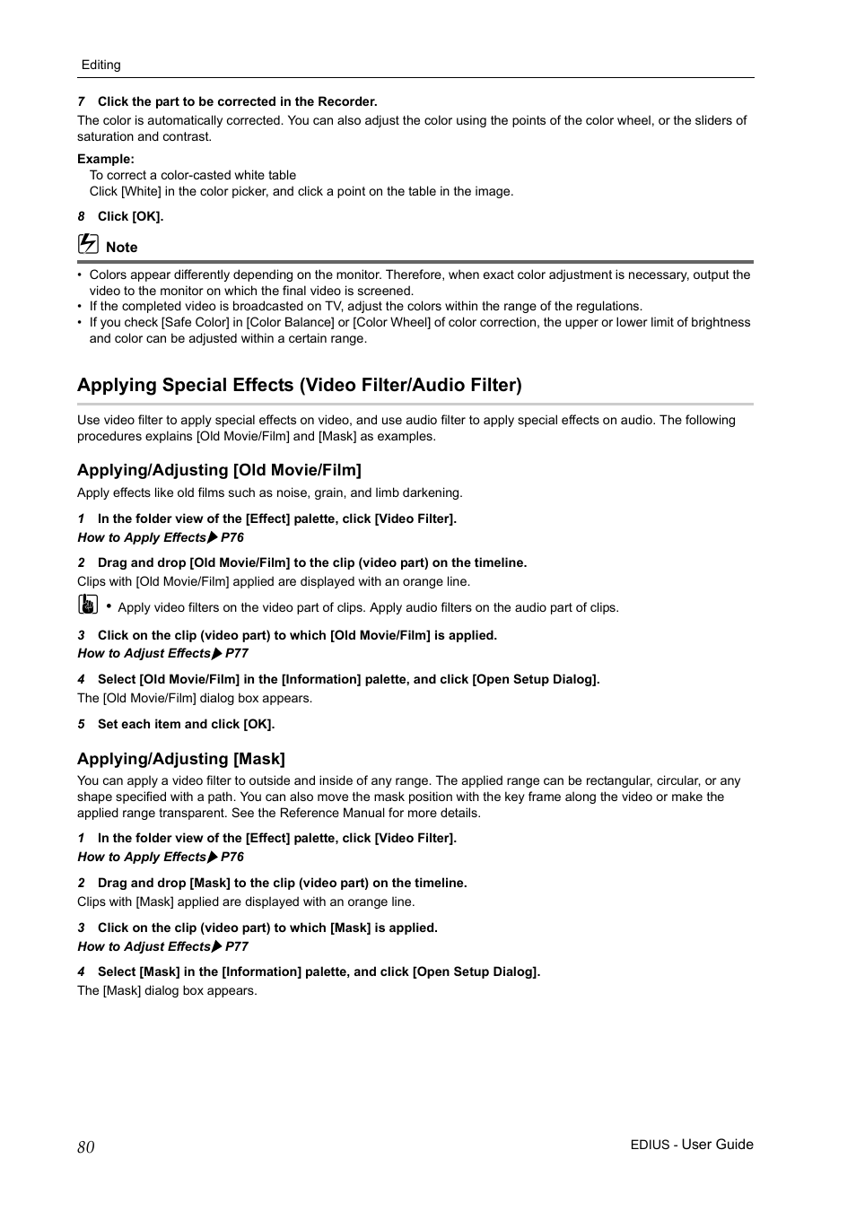 Applying/adjusting [old movie/film, Applying/adjusting [mask | Grass Valley EDIUS Pro v.7.0 User Manual | Page 88 / 133