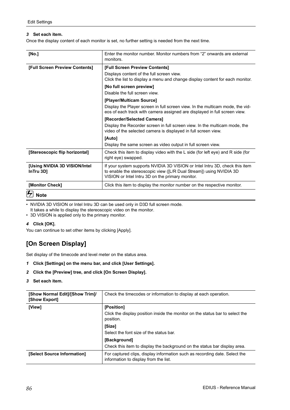 On screen display | Grass Valley EDIUS Pro v.7.20 User Manual | Page 108 / 520