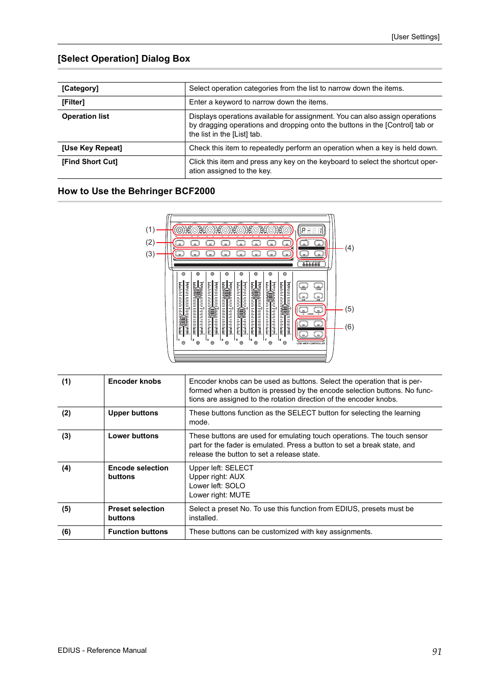 Select operation] dialog box, How to use the behringer bcf2000 | Grass Valley EDIUS Pro v.7.20 User Manual | Page 113 / 520