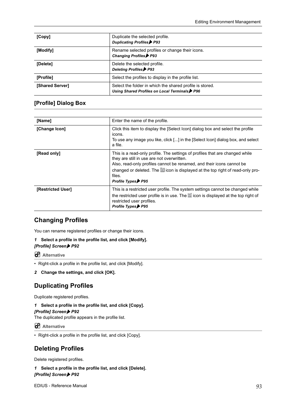 Profile] dialog box, Changing profiles, Duplicating profiles | Deleting profiles | Grass Valley EDIUS Pro v.7.20 User Manual | Page 115 / 520