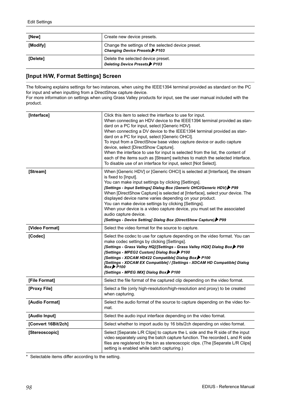 Input h/w, format settings] screen | Grass Valley EDIUS Pro v.7.20 User Manual | Page 120 / 520