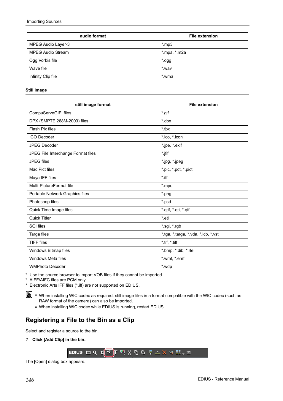 Registering a file to the bin as a clip | Grass Valley EDIUS Pro v.7.20 User Manual | Page 168 / 520