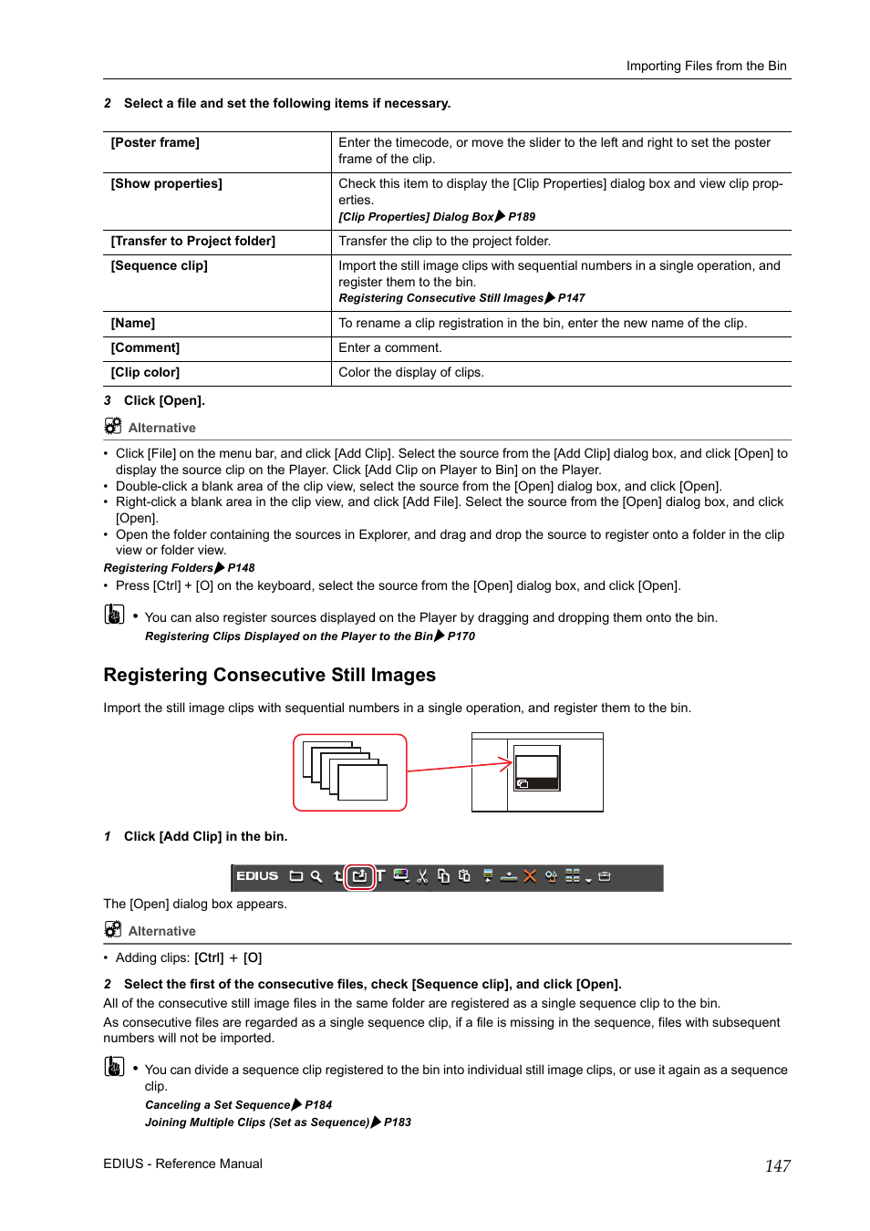 Registering consecutive still images | Grass Valley EDIUS Pro v.7.20 User Manual | Page 169 / 520
