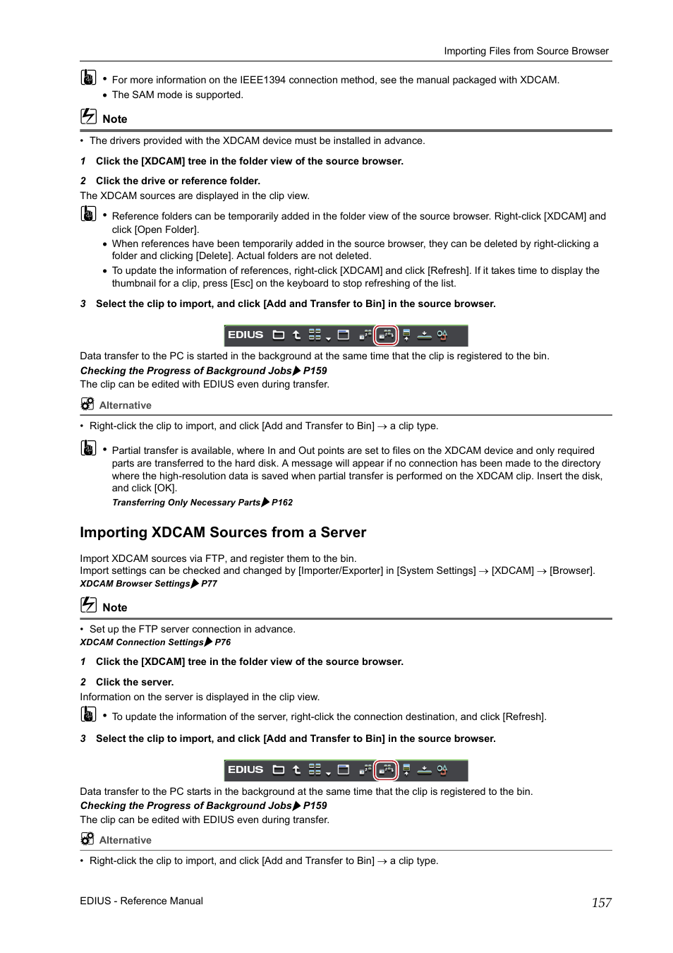 Importing xdcam sources from a server, P157 | Grass Valley EDIUS Pro v.7.20 User Manual | Page 179 / 520