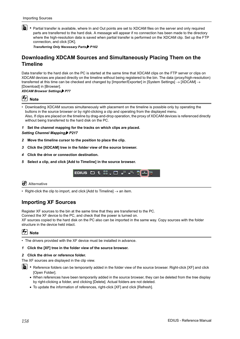 Importing xf sources, Line, P158 | Grass Valley EDIUS Pro v.7.20 User Manual | Page 180 / 520