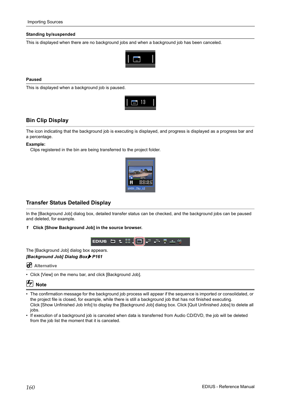 Bin clip display, Transfer status detailed display | Grass Valley EDIUS Pro v.7.20 User Manual | Page 182 / 520