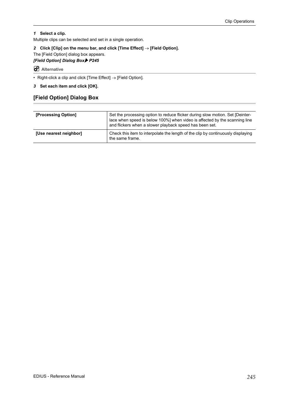 Field option] dialog box, P245 | Grass Valley EDIUS Pro v.7.20 User Manual | Page 267 / 520