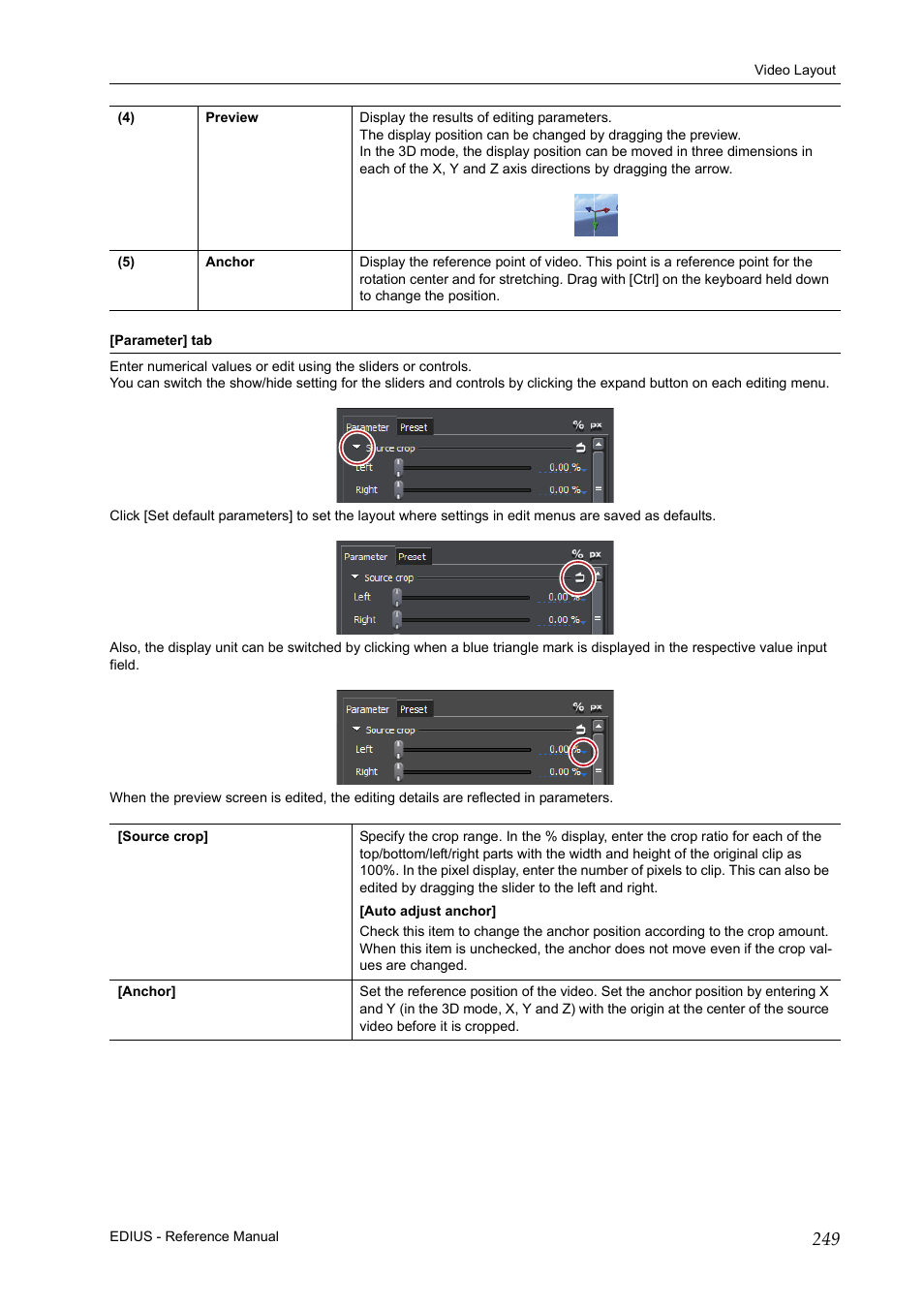 Parameter] tab, P249 | Grass Valley EDIUS Pro v.7.20 User Manual | Page 271 / 520