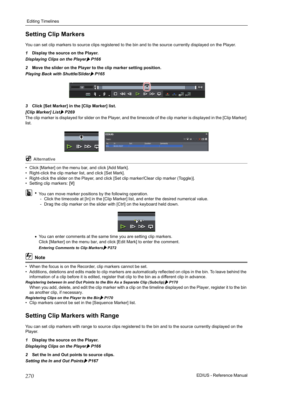 Setting clip markers, Setting clip markers with range | Grass Valley EDIUS Pro v.7.20 User Manual | Page 292 / 520