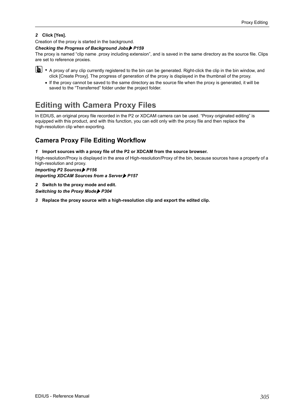 Editing with camera proxy files, Camera proxy file editing workflow, Edit | Grass Valley EDIUS Pro v.7.20 User Manual | Page 327 / 520