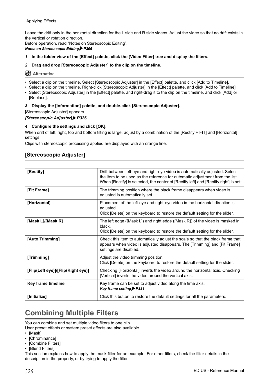 Stereoscopic adjuster, Combining multiple filters | Grass Valley EDIUS Pro v.7.20 User Manual | Page 348 / 520