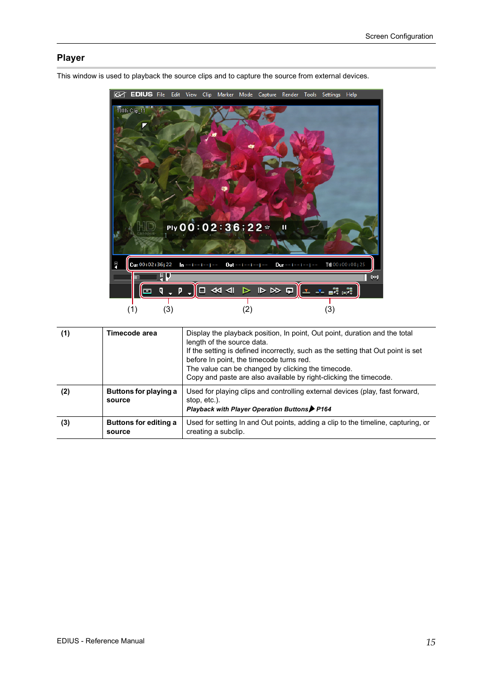 Player | Grass Valley EDIUS Pro v.7.20 User Manual | Page 37 / 520