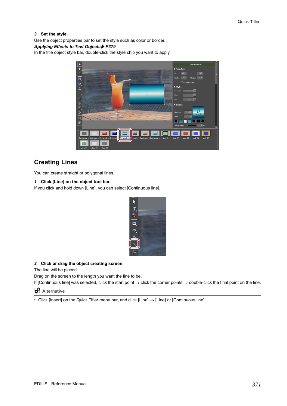 Creating lines | Grass Valley EDIUS Pro v.7.20 User Manual | Page 393 / 520