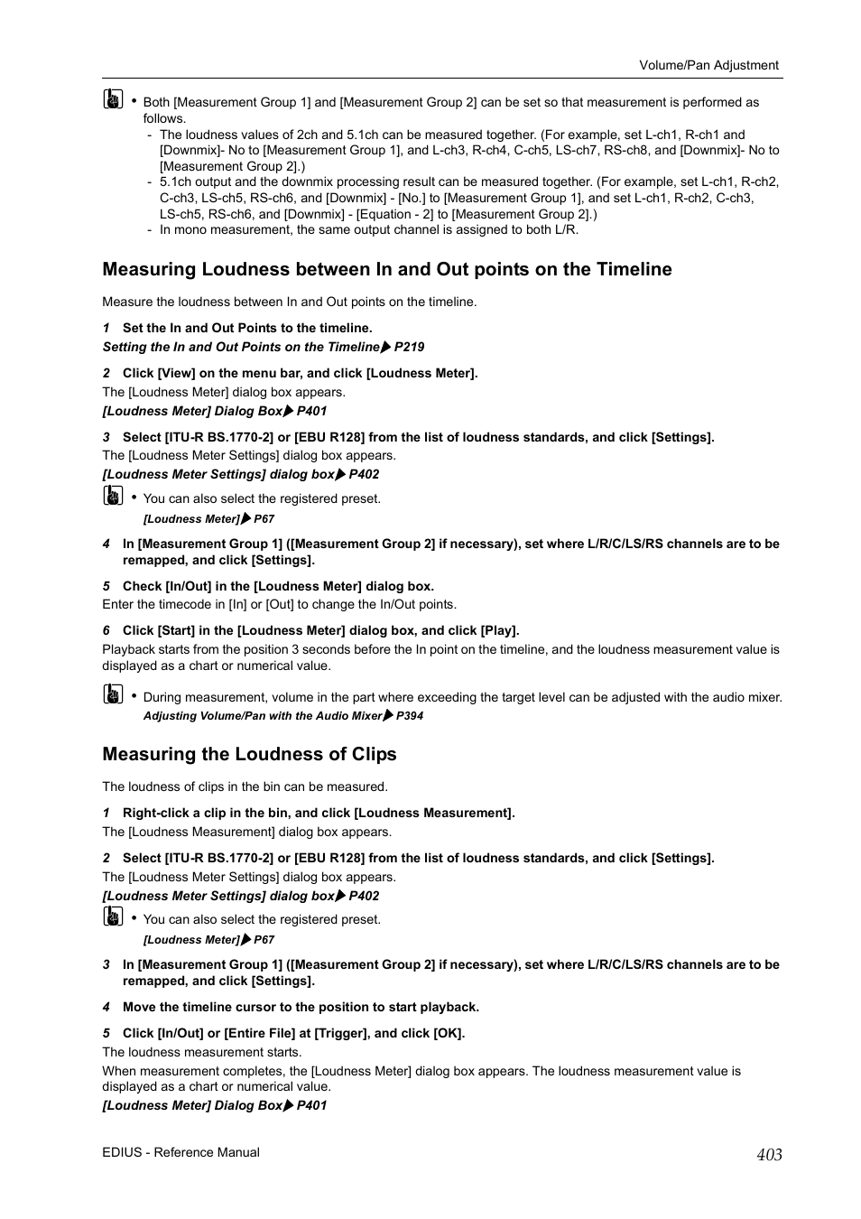 Measuring the loudness of clips | Grass Valley EDIUS Pro v.7.20 User Manual | Page 425 / 520