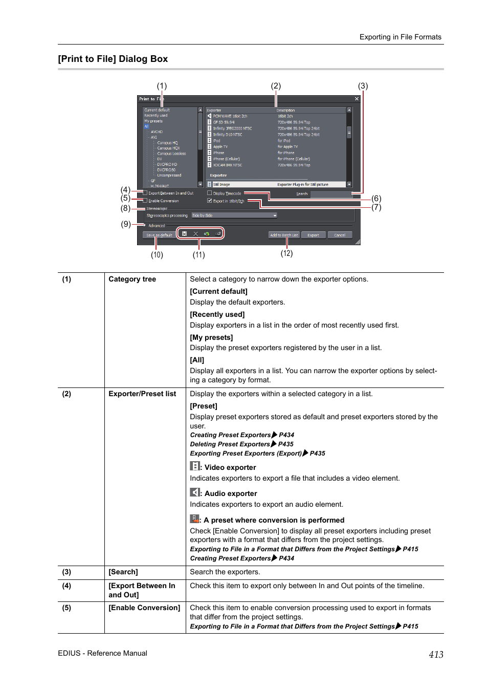 Print to file] dialog box, P413 | Grass Valley EDIUS Pro v.7.20 User Manual | Page 435 / 520