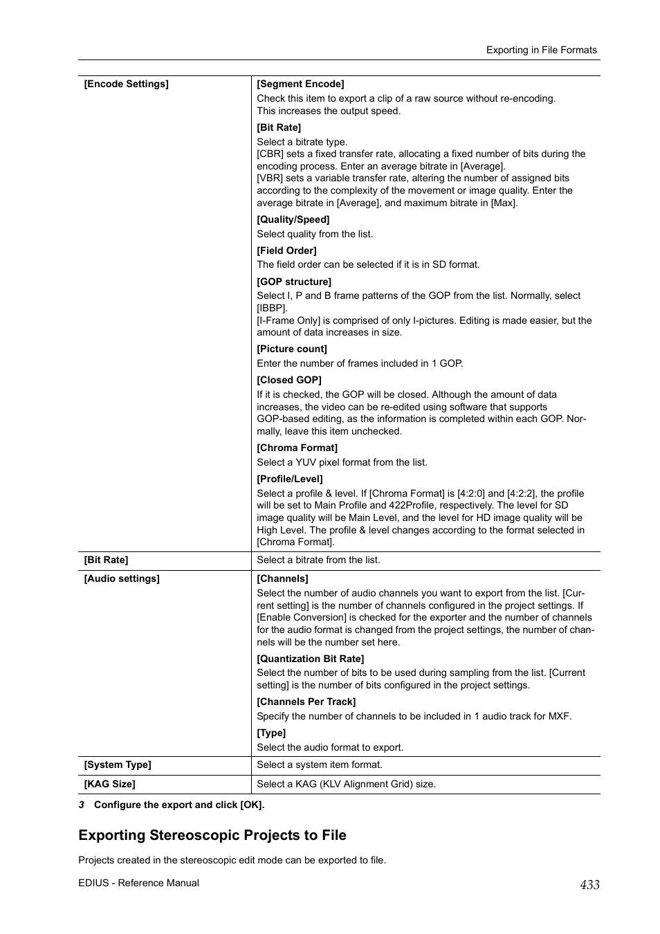 Exporting stereoscopic projects to file, P433 | Grass Valley EDIUS Pro v.7.20 User Manual | Page 455 / 520