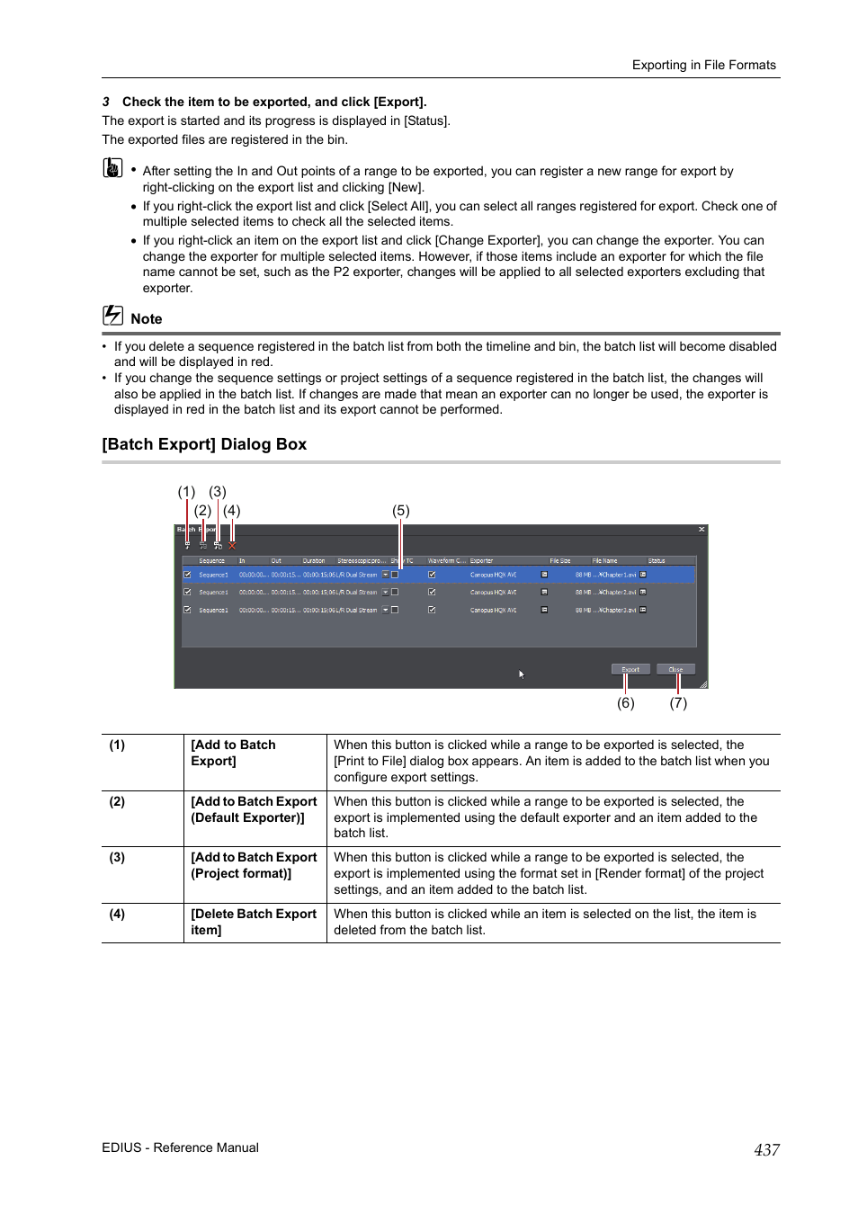 Batch export] dialog box, P437 | Grass Valley EDIUS Pro v.7.20 User Manual | Page 459 / 520
