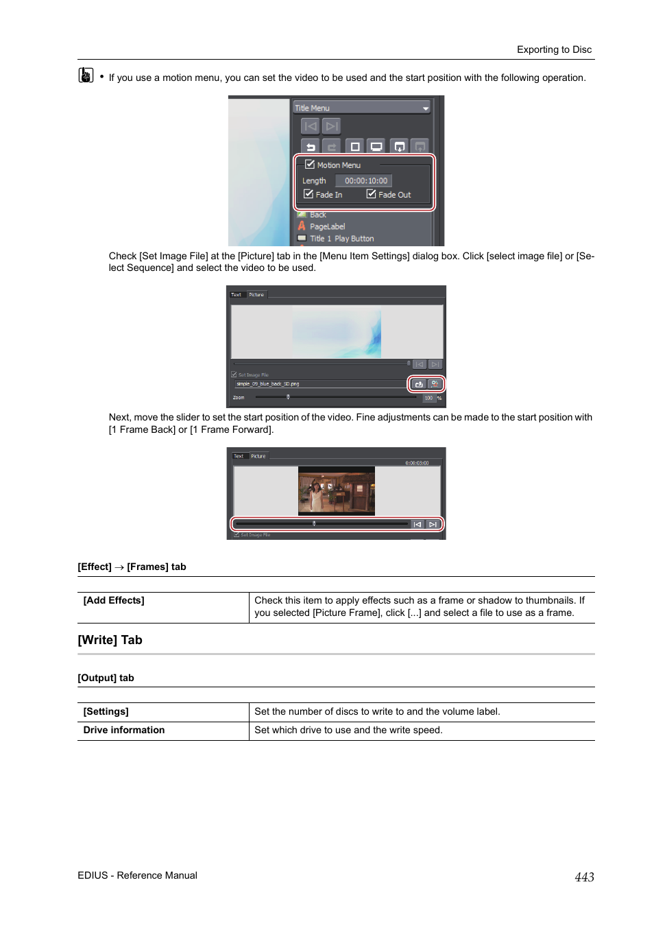 Write] tab, P443 | Grass Valley EDIUS Pro v.7.20 User Manual | Page 465 / 520
