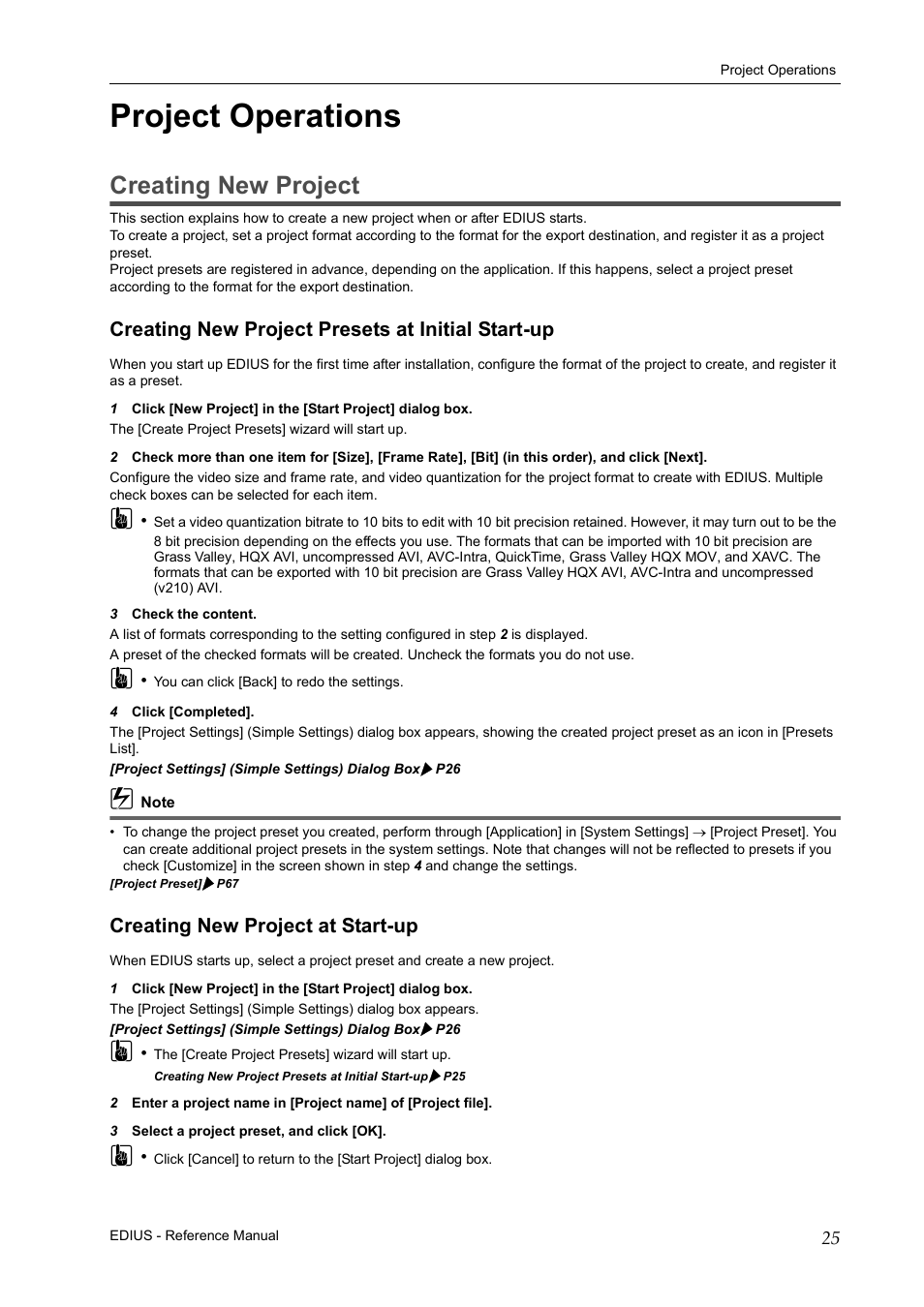 Project operations, Creating new project, Creating new project presets at initial start-up | Creating new project at start-up | Grass Valley EDIUS Pro v.7.20 User Manual | Page 47 / 520