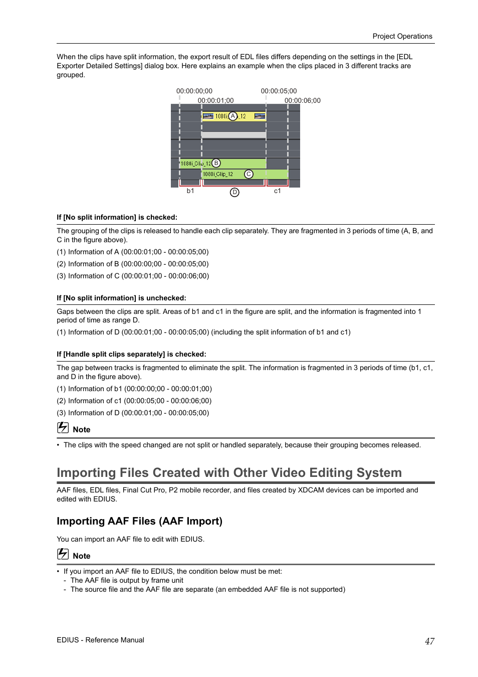 Importing aaf files (aaf import) | Grass Valley EDIUS Pro v.7.20 User Manual | Page 69 / 520