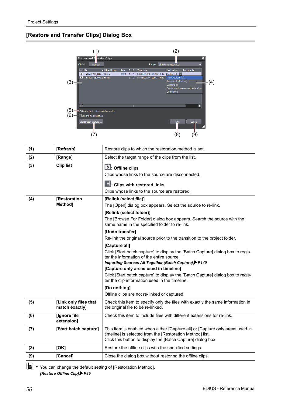 Restore and transfer clips] dialog box | Grass Valley EDIUS Pro v.7.20 User Manual | Page 78 / 520