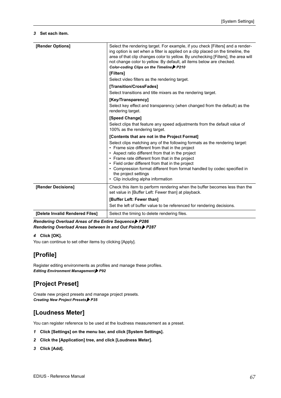 Profile, Project preset, Loudness meter | Profile] [project preset] [loudness meter | Grass Valley EDIUS Pro v.7.20 User Manual | Page 89 / 520