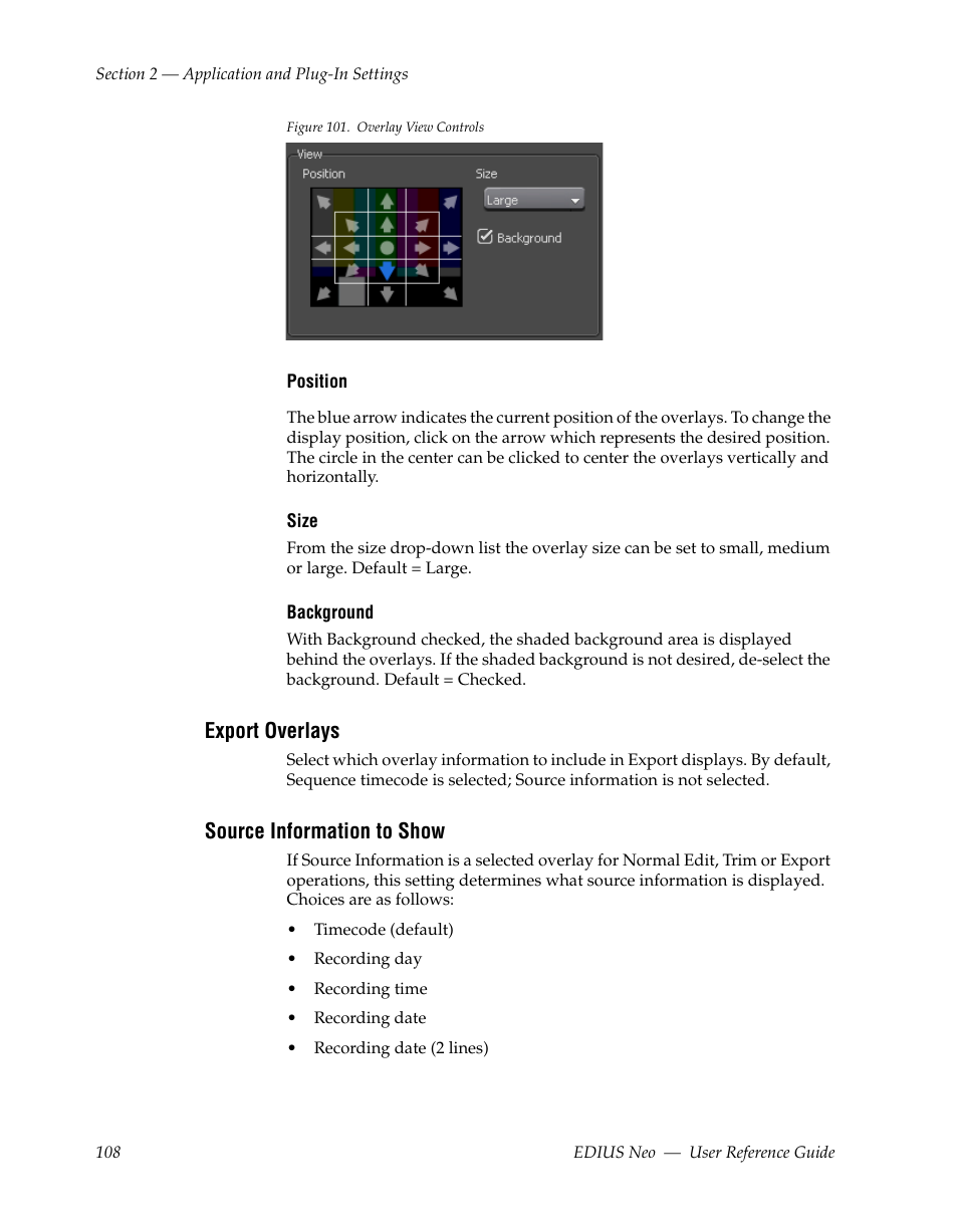 Export overlays, Source information to show | Grass Valley EDIUS Neo 2 User Manual | Page 108 / 608