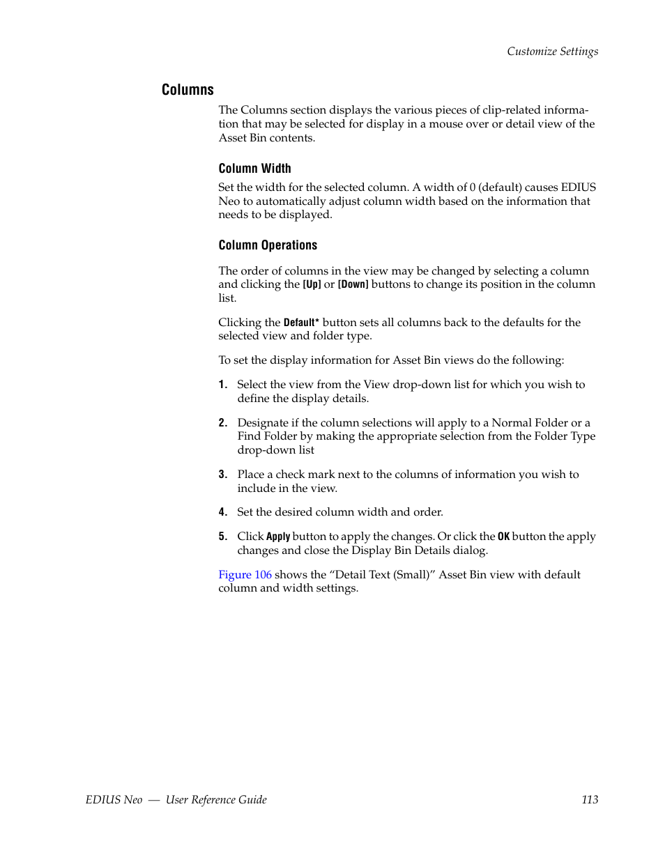 Columns | Grass Valley EDIUS Neo 2 User Manual | Page 113 / 608