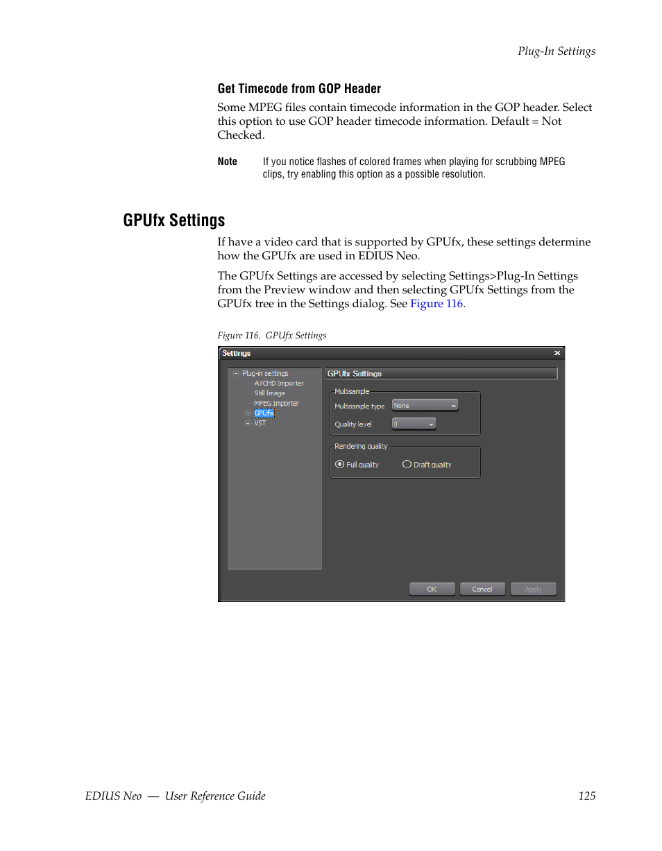 Gpufx settings | Grass Valley EDIUS Neo 2 User Manual | Page 125 / 608