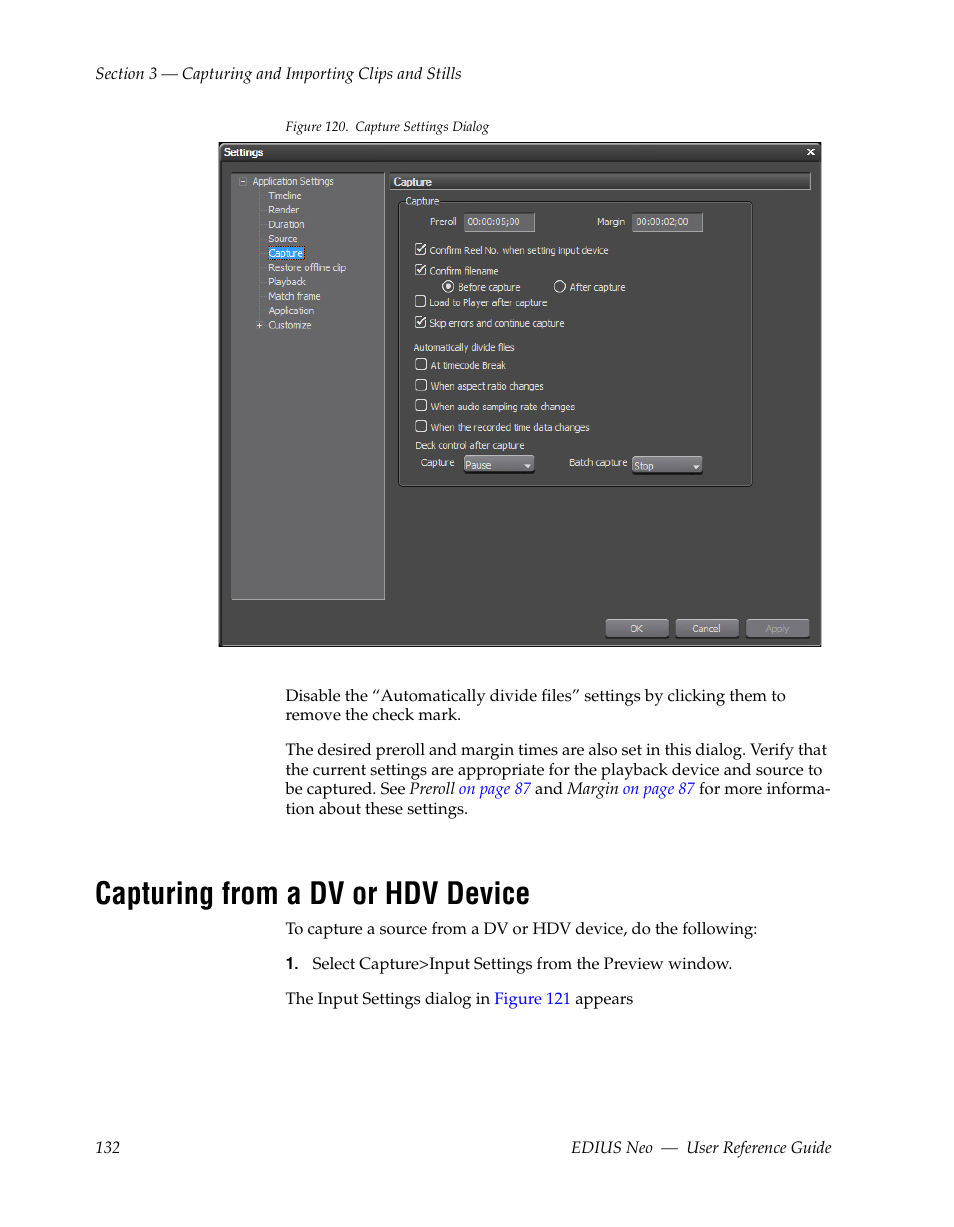 Capturing from a dv or hdv device | Grass Valley EDIUS Neo 2 User Manual | Page 132 / 608