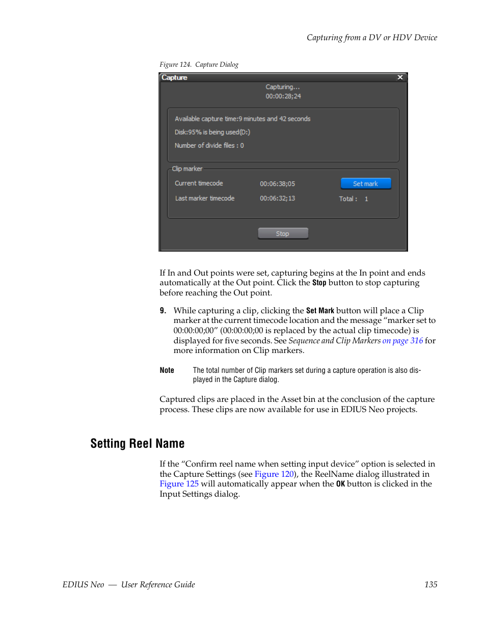 Setting reel name, Figure 124, Appears | Grass Valley EDIUS Neo 2 User Manual | Page 135 / 608