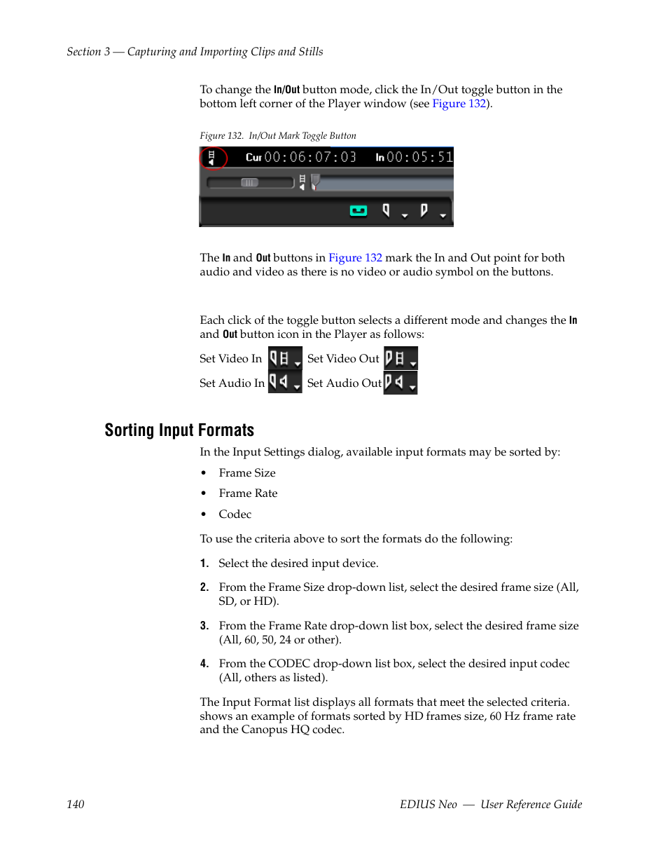 Sorting input formats | Grass Valley EDIUS Neo 2 User Manual | Page 140 / 608