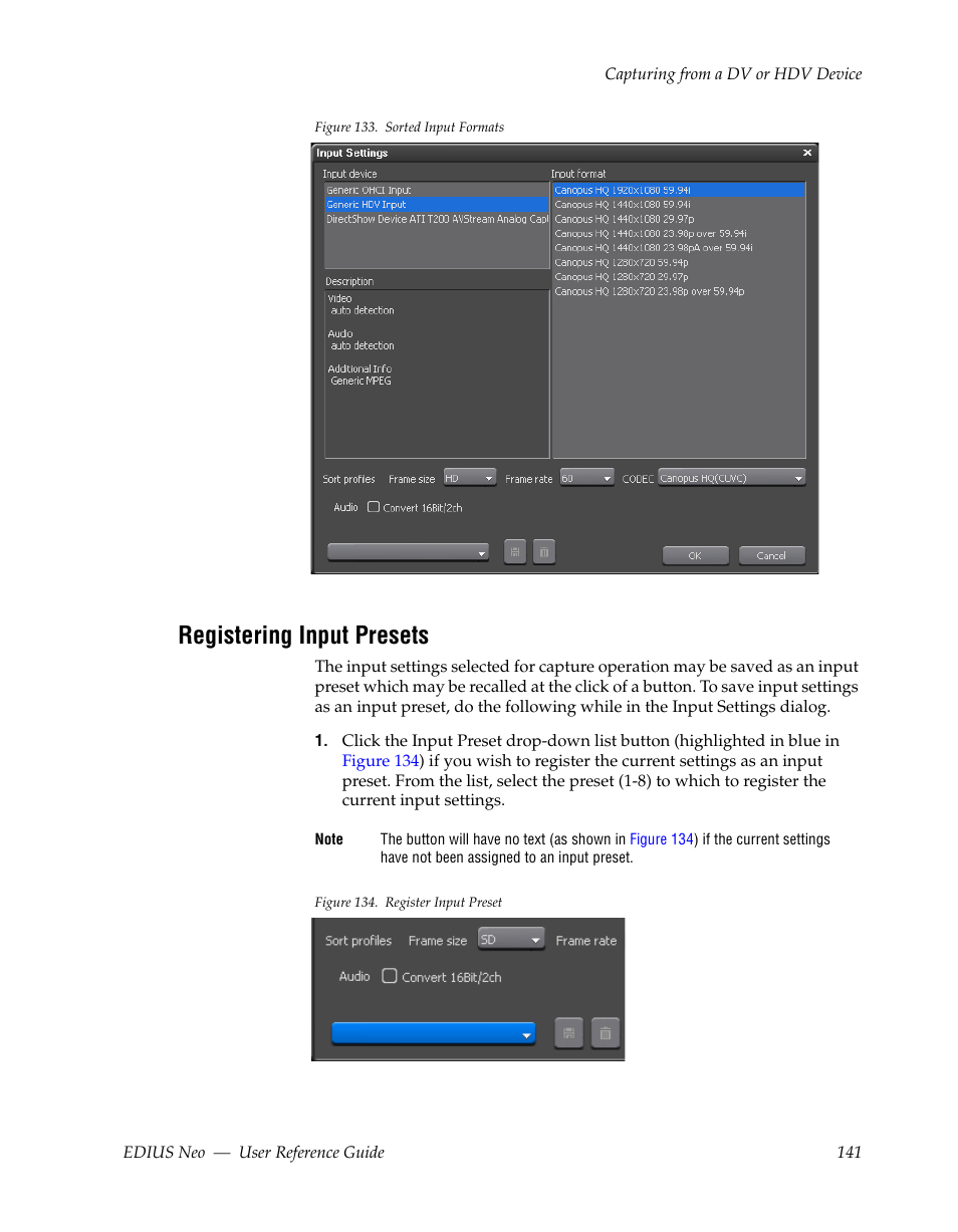 Registering input presets | Grass Valley EDIUS Neo 2 User Manual | Page 141 / 608