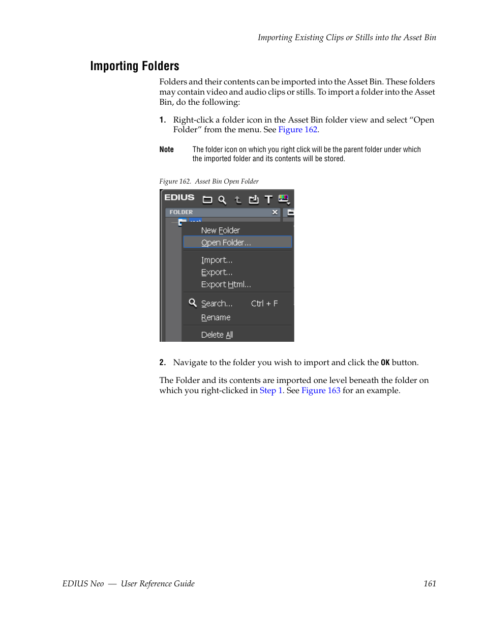 Importing folders | Grass Valley EDIUS Neo 2 User Manual | Page 161 / 608