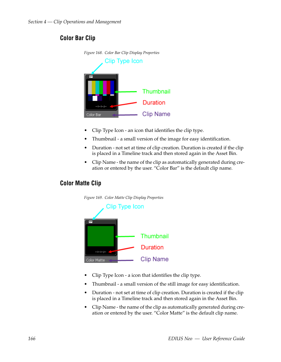 Color bar clip, Color matte clip | Grass Valley EDIUS Neo 2 User Manual | Page 166 / 608